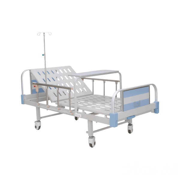 Cama de hospital con una manivela